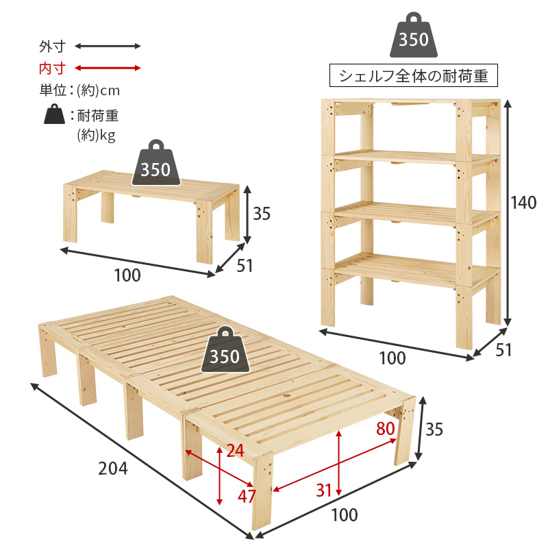 HAGiHARA（萩原） ベッド シングル S ベンチやラックにもなる1台3役