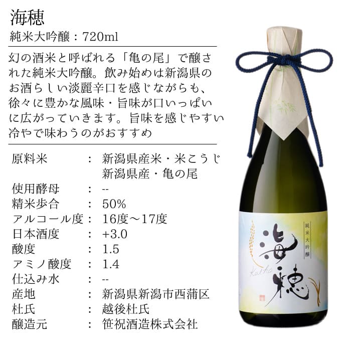 日本酒 幻の酒米 亀の尾 純米大吟醸 海穂 母の日 720ml ソーシャル