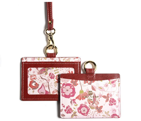 本革IDカードホルダー（花園：レッド） (牛本革 レザー レディース 皮
