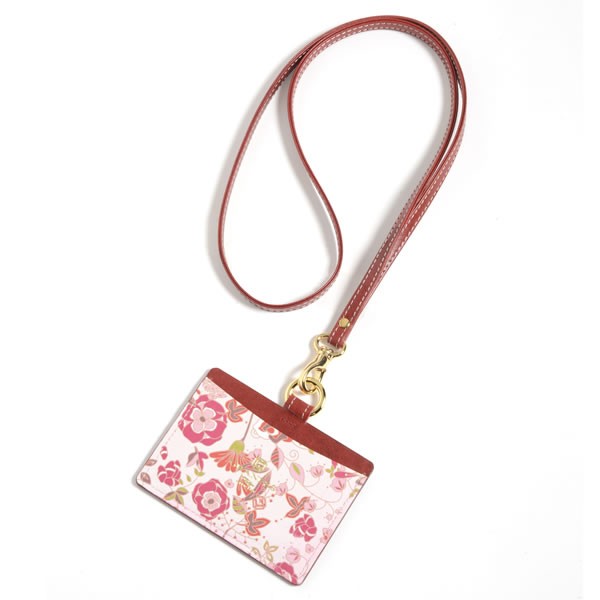本革IDカードホルダー（花園：レッド） (牛本革 レザー レディース 皮