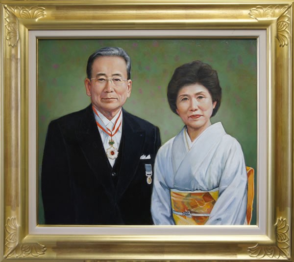 細密仕様油彩肖像画：吉田秋光（油絵 額縁 自画像 遺影 白黒 ペット