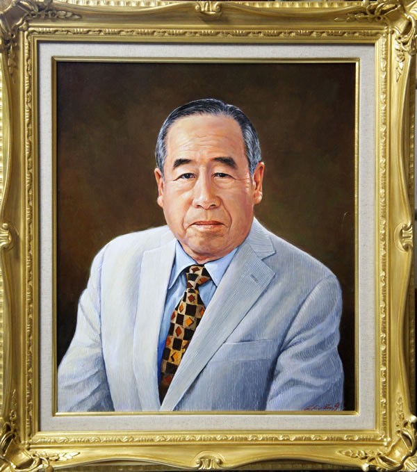 ♥油彩画♥　吉田陽色　♥家族♥　F10号　額付き　骨董　古玩 細密仕様油彩肖像画：吉田秋光（油絵 額縁 自画像 遺影 白黒 ペット