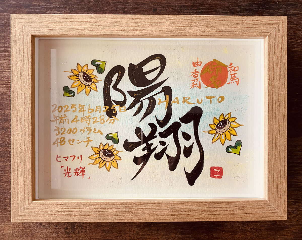 命名書 出産祝い オーダー 代筆 おしゃれ 台紙 命名紙 額縁 手書き 命名用紙 プレゼント 男の子 女の子 世界でひとつ！誕生花のイラスト入り 命名書(2Lサイズ） |  | 15