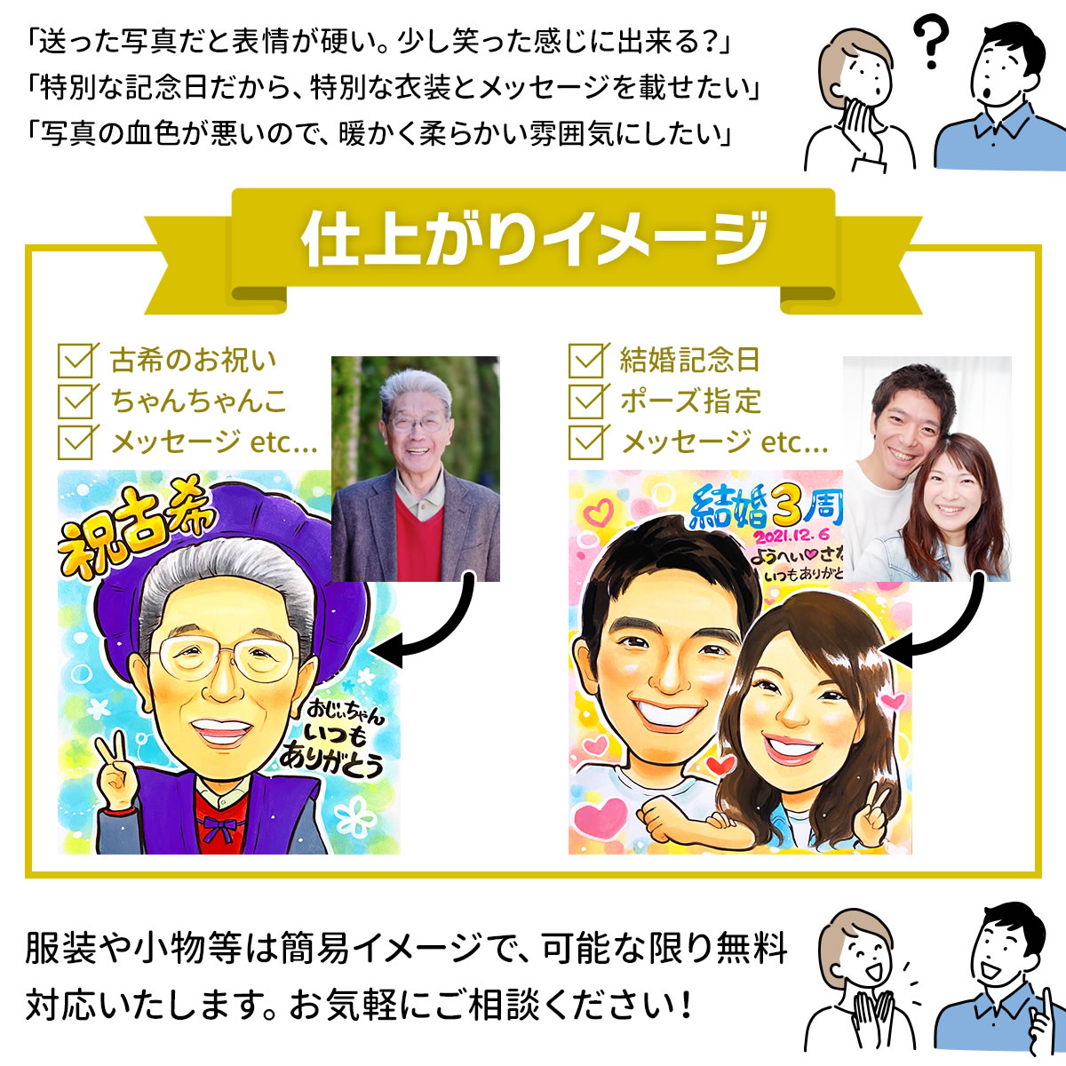 似顔絵 プレゼント 写真から 安い おしゃれ 結婚記念日 誕生日