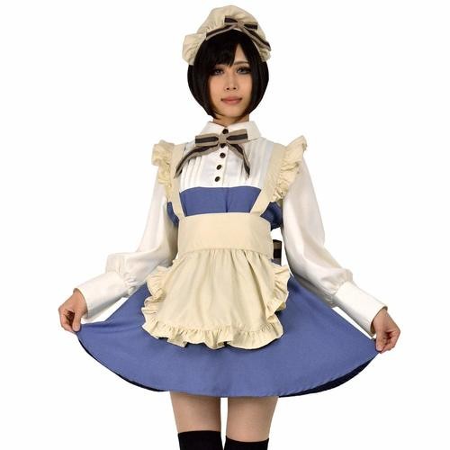 8mm アンティークカラー メイド服 長袖 カントリー調 ショート丈 大きいサイズ コスプレ 衣装 メイドドレス カラー4色