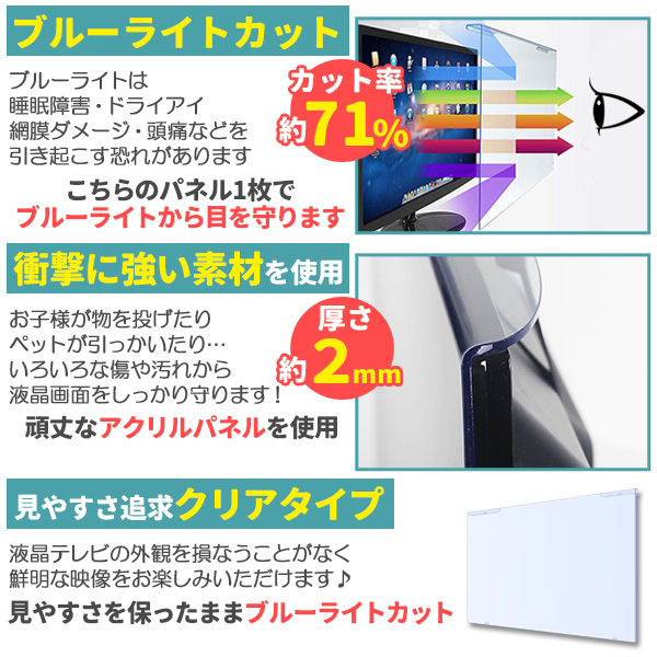 ブルーライトカット テレビ保護パネル 55インチ 55型 固定ベルト