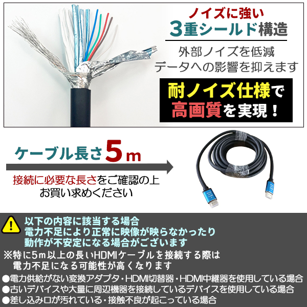 HDMIケーブル ver 2.0 5m 規格 AVケーブル ARC 4K 2k 2160P フルHD 1080p 3D PS4 PS5 PC パソコン ニンテンドースイッチ switch 対応 関連画像3