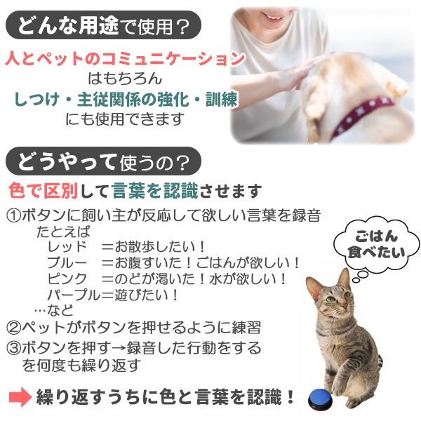 犬 ボタン 会話 会話ボタン 4個セット 4色 話すボタン 多機能ポータブル トーキングボタン 猫用 犬用 ペット用 早押しボタン 音声録音 関連画像3