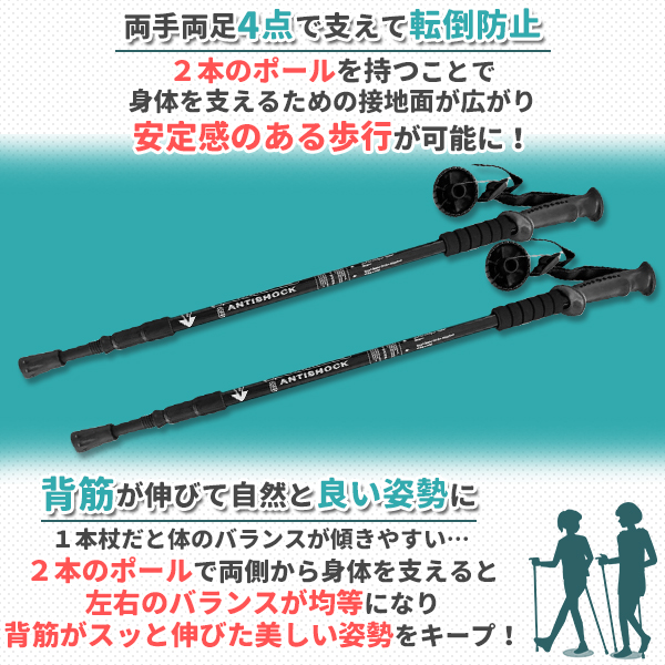 トレッキングポール 2本セット ウォーキングステッキ 伸縮 軽量 アンチ