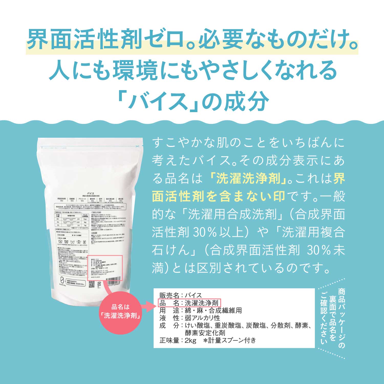 無添加洗濯洗浄剤 バイス 2kg×2個セット「メーカー公式」（0