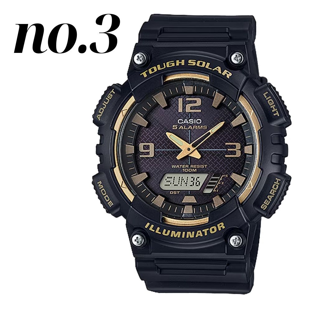 ＣasioカシオアナデジTough Solarタフソーラー100m防水世界時計フルブラック 電池交換不要 G-SHOCK 正規品 カシオ 腕時計 メンズ レディース タフソーラー 防水