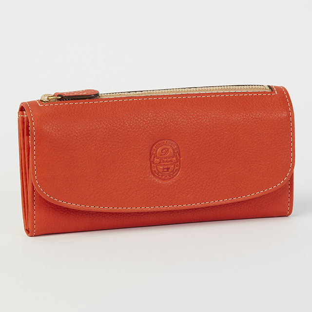 【美品】Dakota ダコタ 長財布 イデーア オレンジ レザーロングウォレット Dakota ダコタ 長財布 財布 レディース イデーア かぶせ