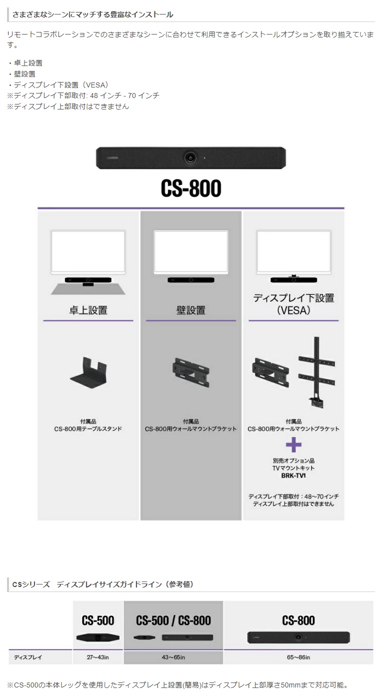 ヤマハ ビデオサウンドバー マイク・スピーカー・カメラ一体型 CS-800