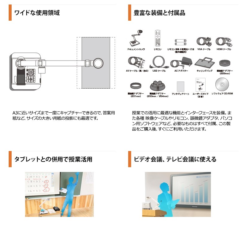 デジ像実物投影機 4K対応 光学13倍 デジタル8倍ズーム ドキュメント