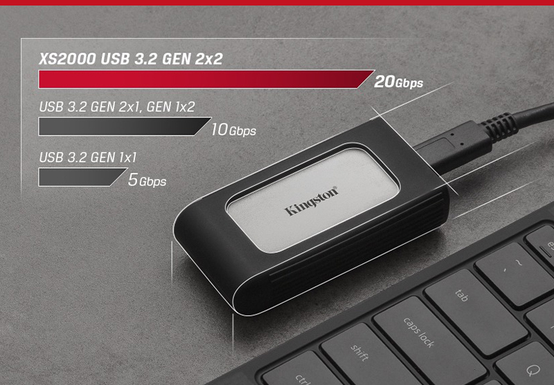 キングストン ポータブル外付けSSD 1TB XS2000シリーズ USB 3.2 Gen