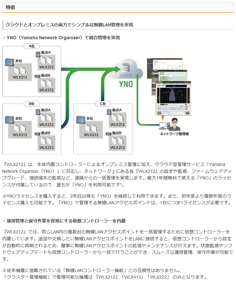 （在庫限り）ヤマハ 無線LANアクセスポイント Wi-Fi 5対応 （ケーブルバンド同梱モデル） 全2色 WLX212BYC WLX212WYC  YAMAHA 無線LAN アクセスポイント