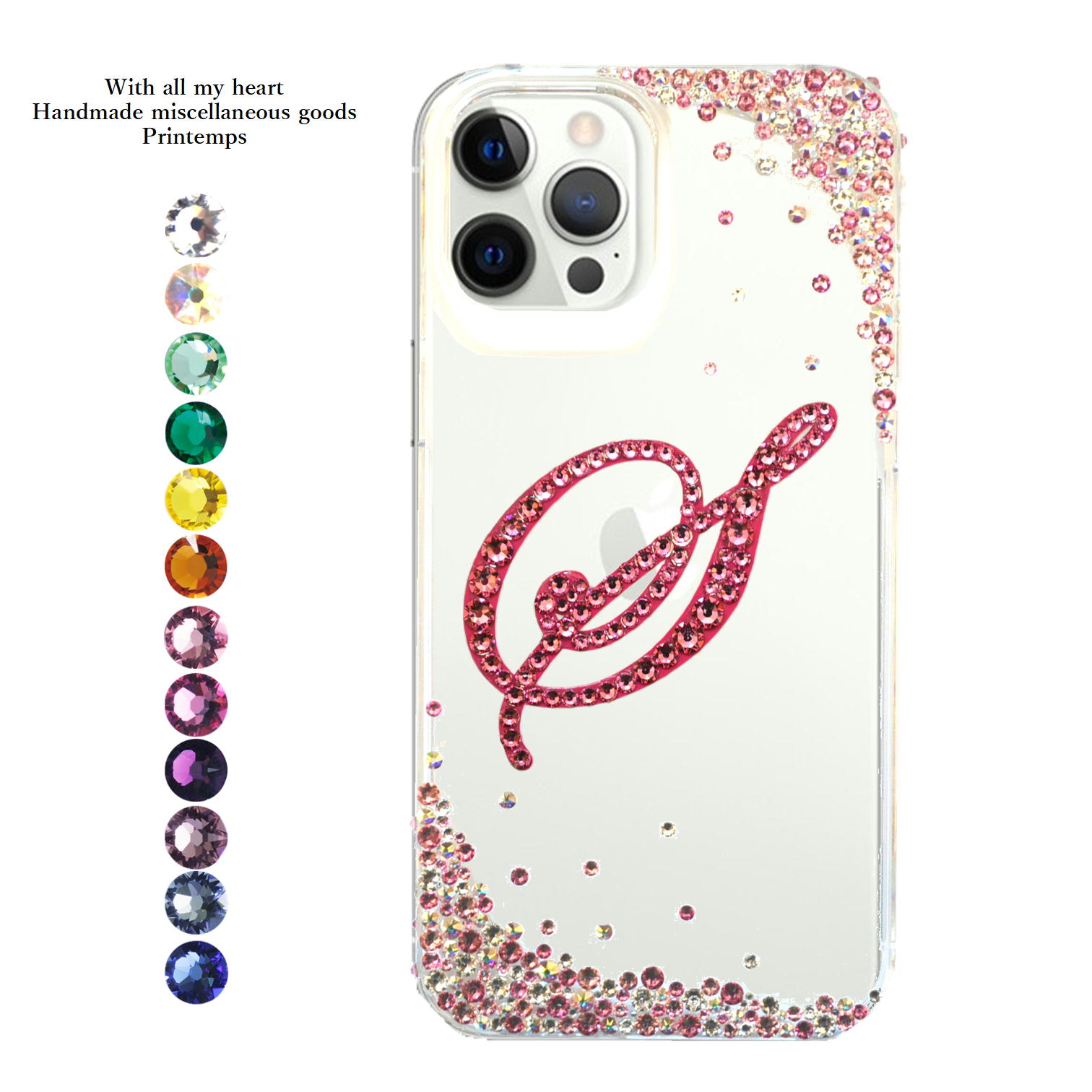 SWAROVSKI iPhoneケース イニシャル入れ クリスタル系ミックス
