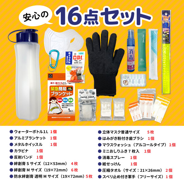 リュックに入れるだけ 防災ボトル セット 1個 軍手 絆創膏 ホイッスル
