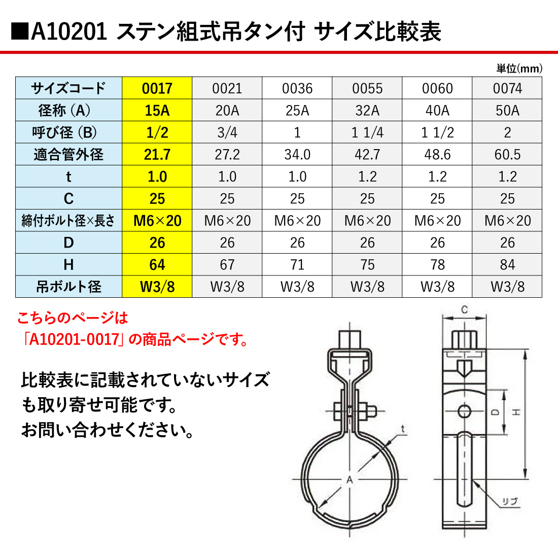 アカギ A10201-0017 ステン組式吊タン付 220個入 Ｗ3/8 -15A 吊りバンド 爆買の画像