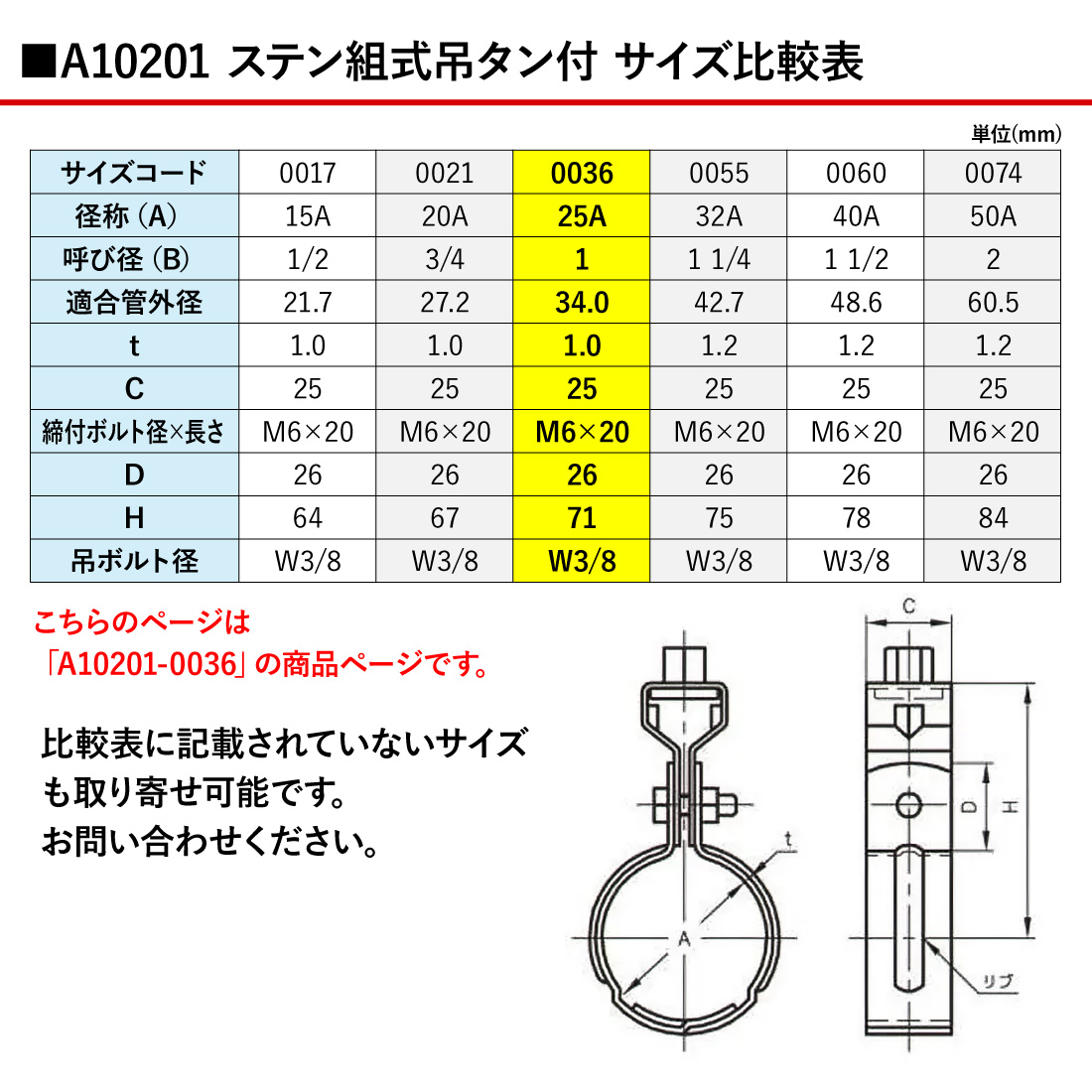 アカギ A10201-0036 ステン組式吊タン付 230個入 Ｗ3/8-25A 吊りバンド 爆買の画像