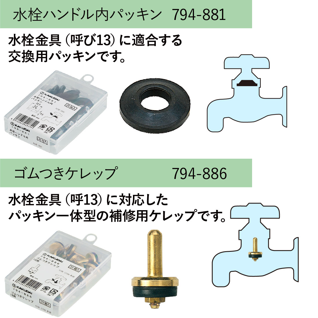 カクダイ純正 水道パッキン7種セット 各種10〜20枚入 呼13用 業務用補修パック DIYメンテナンスに最適 カクダイ KAKUDAI 爆買_2