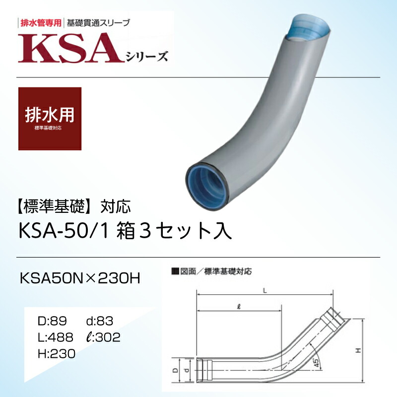 前澤化成工業 基礎貫通スリーブ KSA-50 １箱/３セット入り 排水用 KSA50N×230H 標準基礎 マエザワ