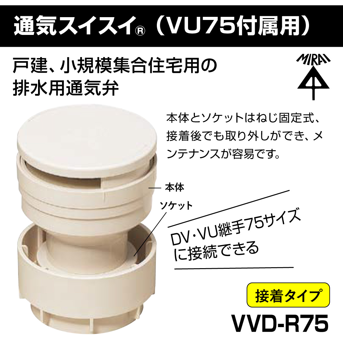 未来工業 (取寄品) VVD-R75 通気スイスイ VU75付属用 DV継手 VU継手
