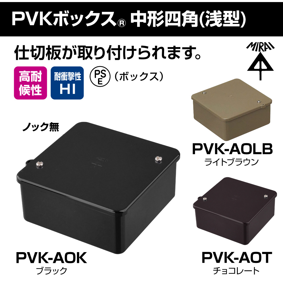 未来工業 (取寄品) PVKボックス 中形四角 浅型 PVK-AOK/ブラック PVK