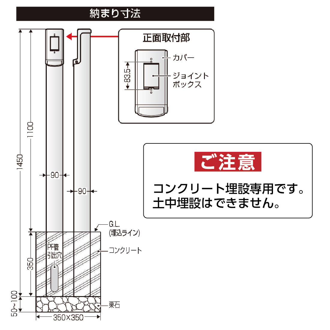 (法人限定) MRP-1 給電ポール 鉄製　仕上がり高さ1100mm 配管済 シルバー コンクリート埋設　ポール内の配管不要　未来工業