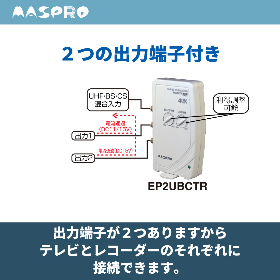 MASPRO/マスプロ EP2UBCTR UHF・BS・CS テレビレコーダーブースター 