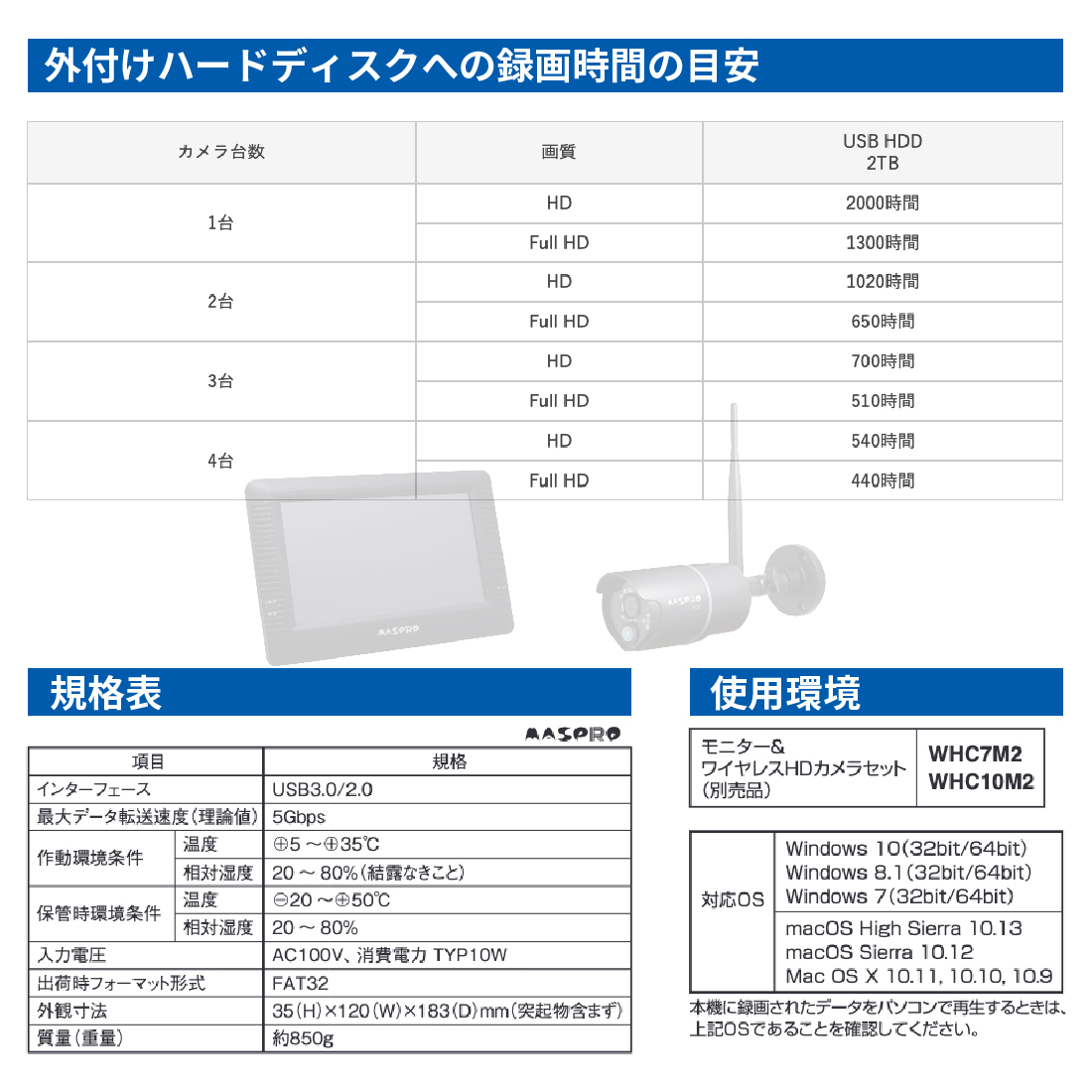 取寄品) 録画用外付ハードディスク 2TB WHC-HDD2TB 防犯カメラ