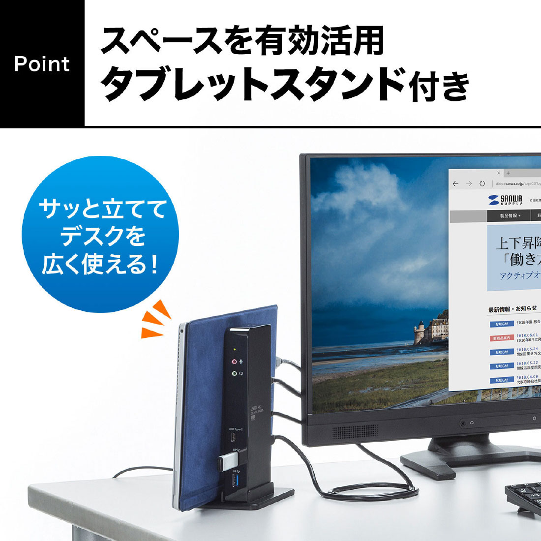SANWA SUPPLY USB-CVDK4 4Kドッキングステーション USB-CVDK4【タブレットスタンド付き4K対応ドッキング