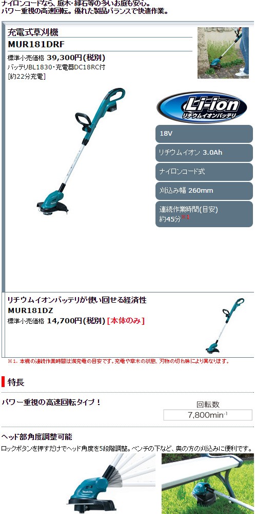 柔らかい マキタ 18V 充電式草刈機 MUR193DZ 本体のみ ナイロンコード