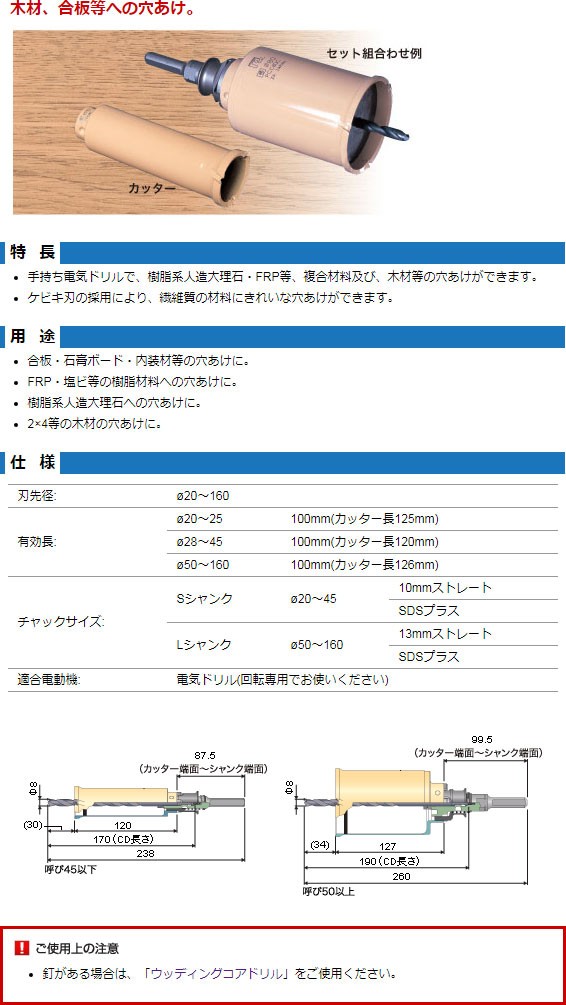 訳あり返品不可・代引不可)ミヤナガ 木ポジットコアドリル カッター