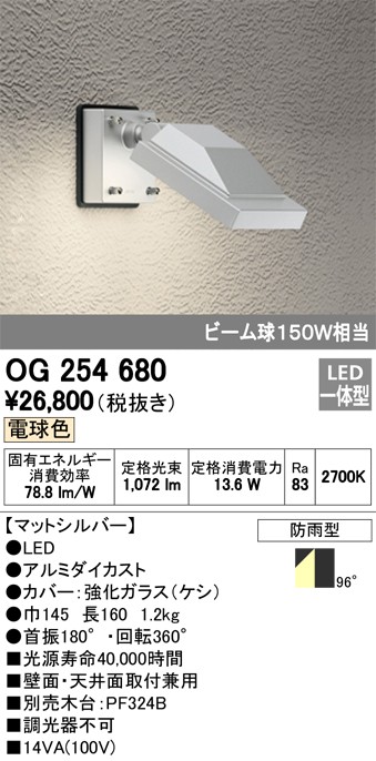屋外用スポットライト LED（電球色） オーデリック OG254680 当店の記念日