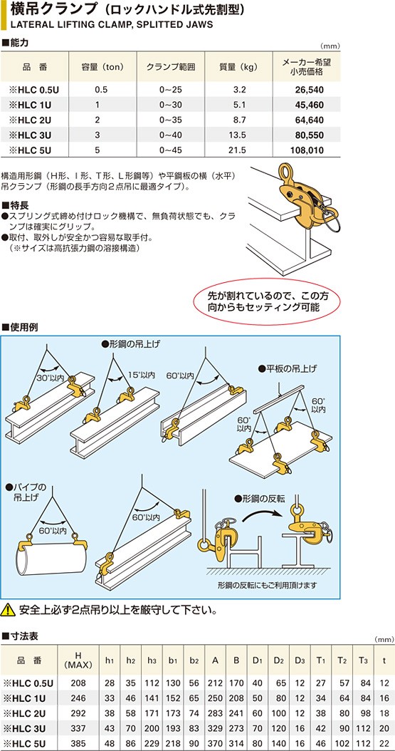 代引不可)スーパーツール 立吊クランプ(ロックハンドル式先割型) HLC1U