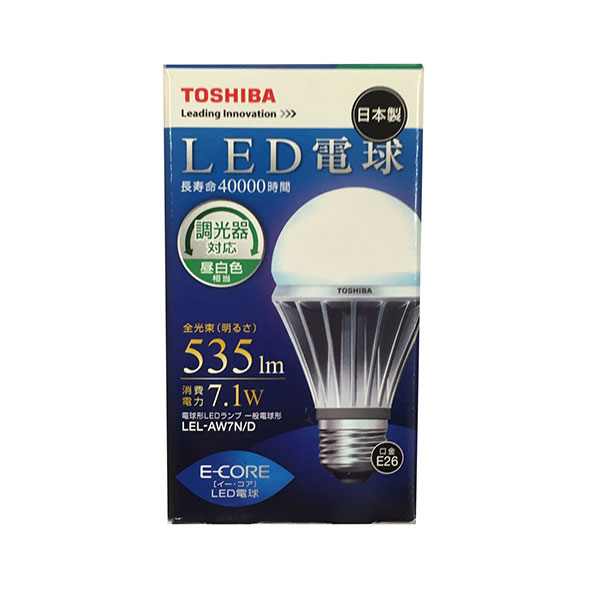 特価品 TOSHIBA 25178610 LED電球 昼白色相当 535lm E26口金 LEL-AW7N