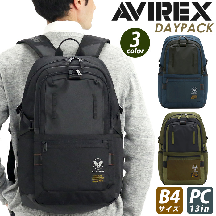 リュックサック アヴィレックス AVIREX メンズ レディース 男女兼用 アビレックス スクエア MA-1 PCポケット A4 B4 旅行 ハーネス  黒