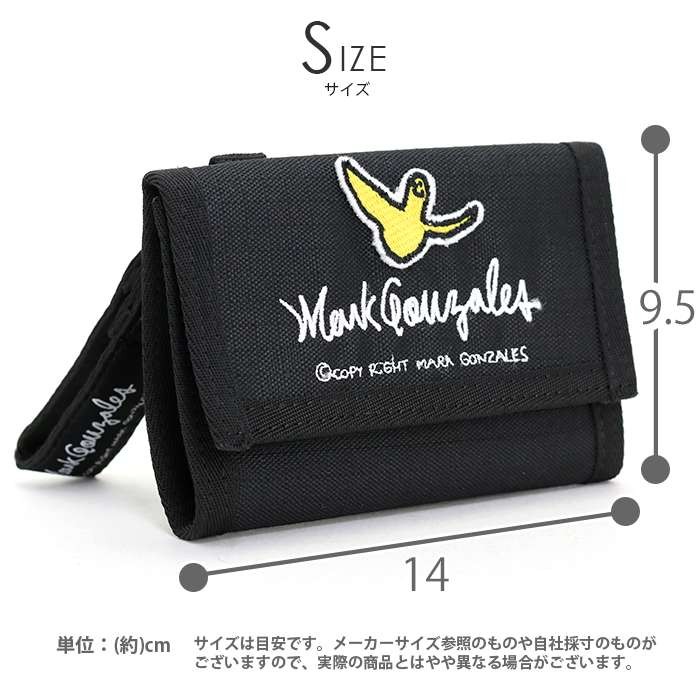 財布 三つ折り Mark Gonzales マークゴンザレス 三つ折り財布 レディース メンズ 男女兼用 ストラップ マジックテープ 札入れ  カードポケット フリーポケット