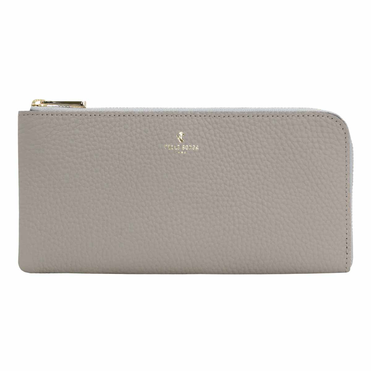 【未使用】 PELLE BORSA ラウンドジップ 長財布 グレー ロゴ レザー PELLE BORSA 【10%OFFクーポン】 長財布 レディース ペレボルサ