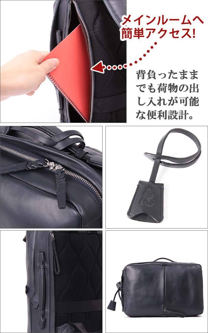 P.I.Dピーアイディー牛革リュックバックパックレザートラッド男女兼用ネイビー紺 P.I.D リュック メンズ ピーアイディー 牛革 レザー ビジネス 本