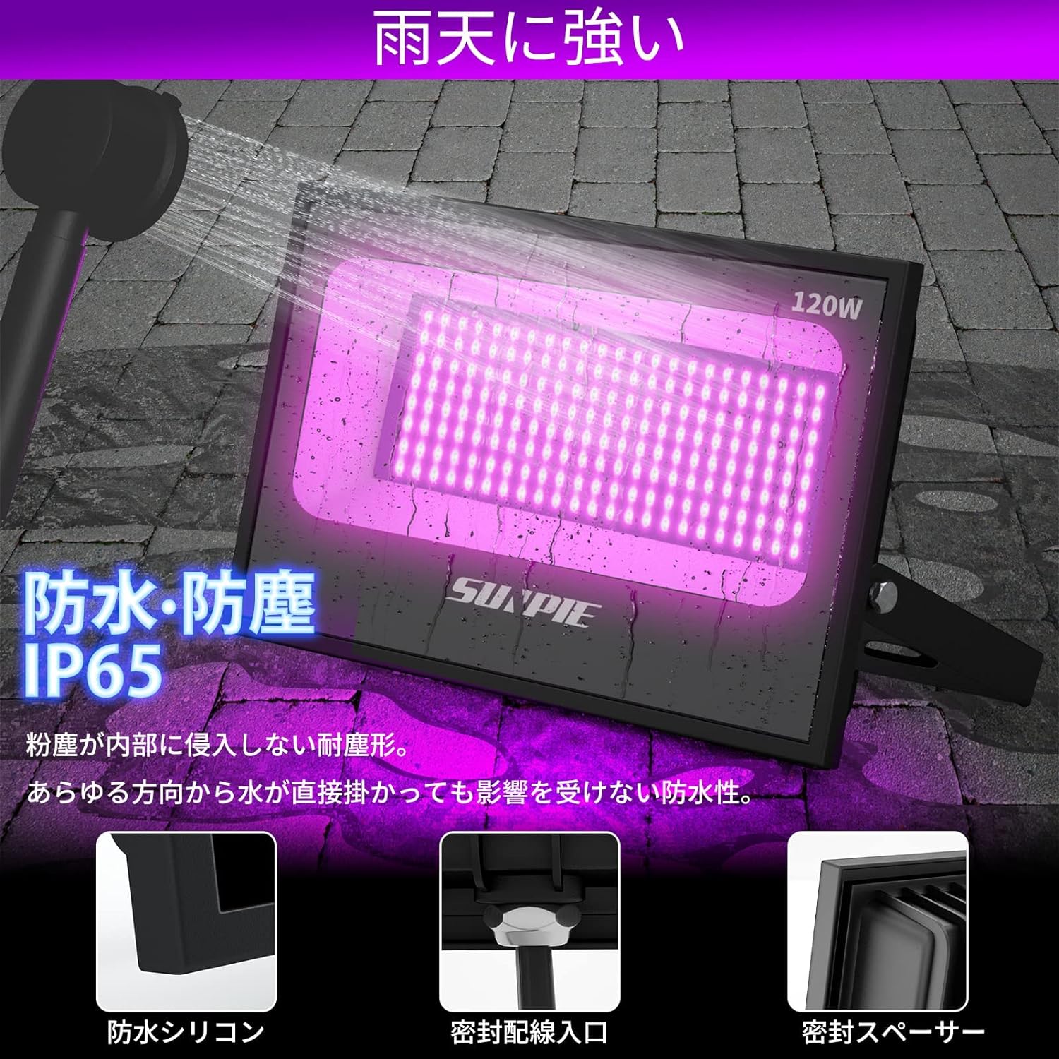 PROBASTO 紫外線 ブラックライト 120W 投光器 365-405nmUV 長