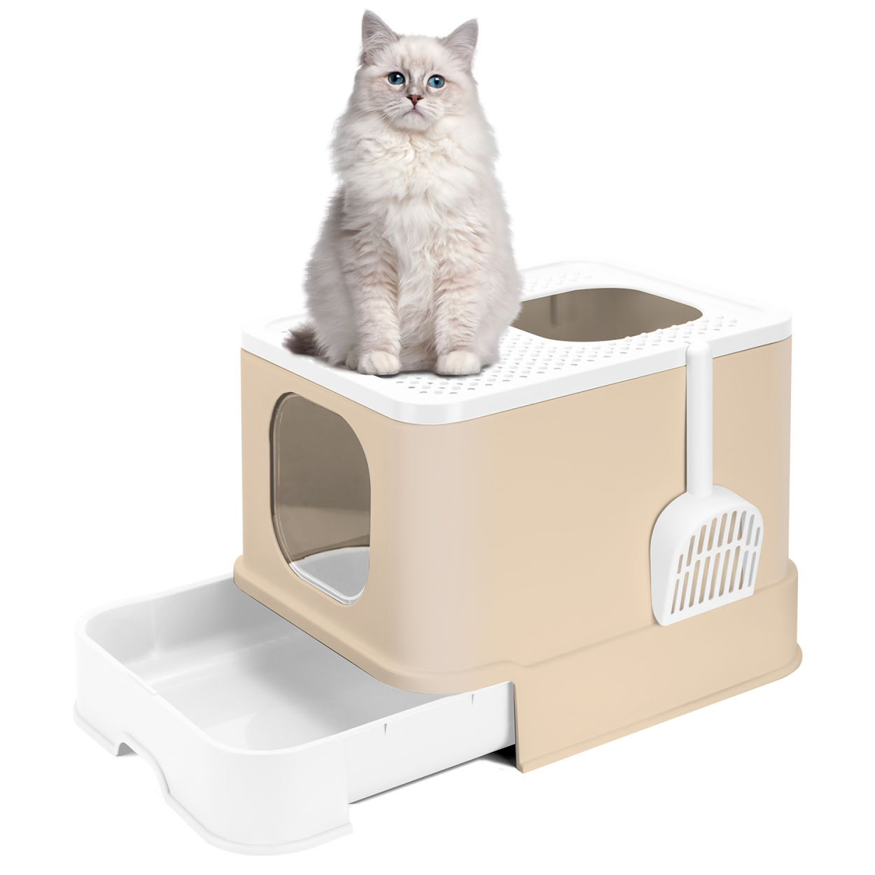 「PROBASTO」猫トイレ 猫用トイレ本体 ネコトイレ 大容量 大型 砂の飛び散ら防止 掃除簡単 脱臭抗菌 組み立てしやすい 引き出し付き おしゃれ 人気 50*43*38cm |  | 03
