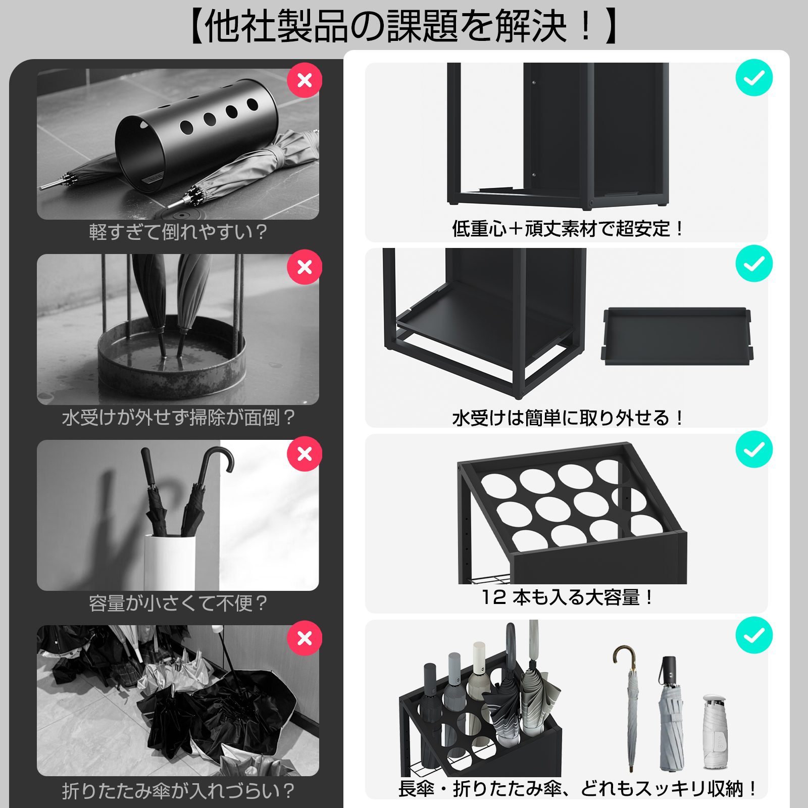 PROBASTO 傘立て スリム おしゃれ 北欧 業務用 外置き 錆びない 倒れ