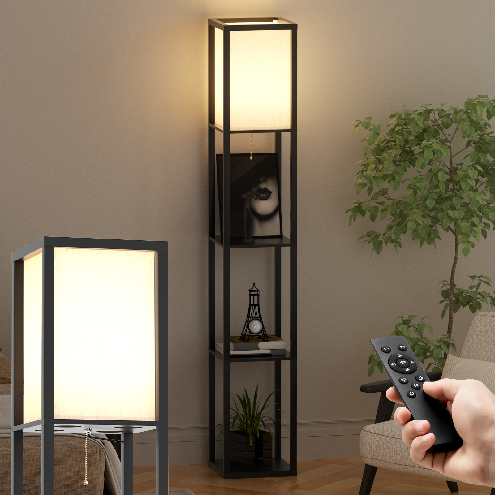 PROBASTO フロアライト 棚付き LED 明るい おしゃれ 北欧 リモコン付 調光 調色 木製 和風 フロアランプ フロアスタンド ライト 照明 寝室 読書灯 一年保証 |  | 02