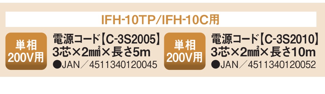 ナカトミ NAKATOMI 電源コード 3芯×2mm2×長さ5m　単相200V用 C-3S2005 ●YA509 | ナカトミ | 01