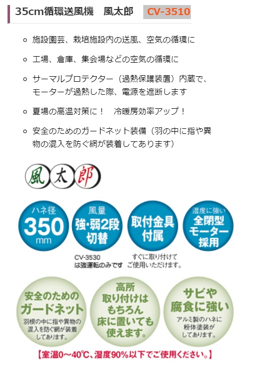 ナカトミ 送風機 35cm 循環送風機 風太郎 100V CV-3510 ○YA509 : cv