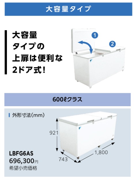 ダイキン 業務用 横型冷凍ストッカー 大容量タイプ 保管量600Lクラス 冷凍庫 LBFG6AS | ダイキン | 01