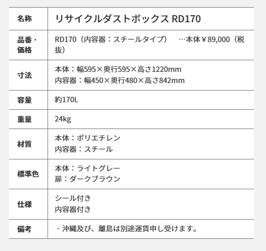 カイスイマレン リサイクルダストボックス RDシリーズ 容量 約170L ライトグレー/ダークブラウン RD170 ●YU501 |  | 06