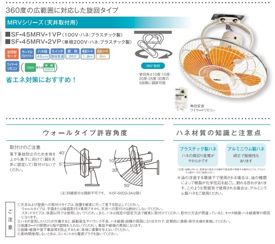 工場扇 工場扇風機 45cm 天井 大型 100V スイデン SF-45MRV-1VP ▽448